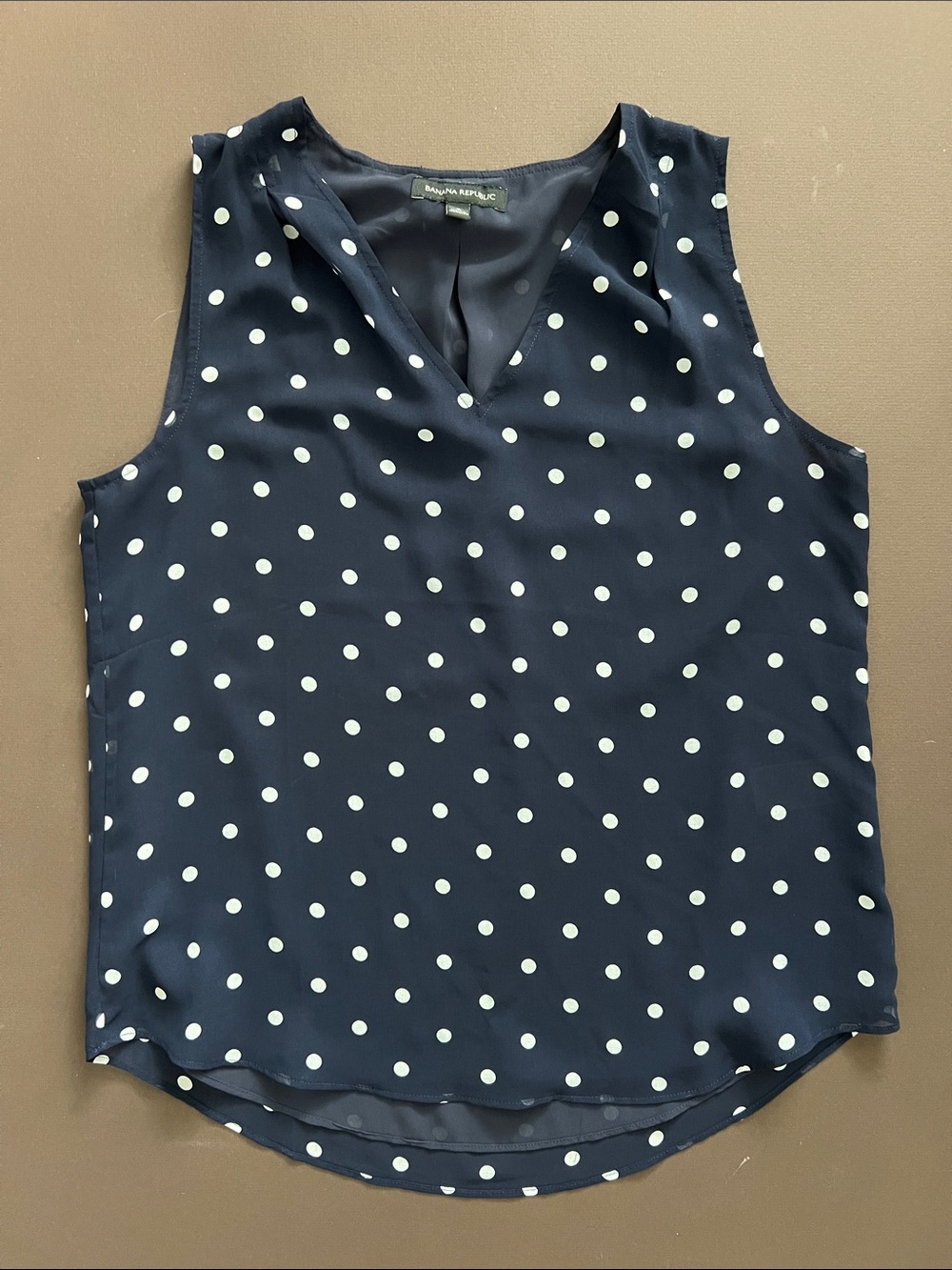 Banana Republic Navy and White Polka Dot Sleeveless V-Neck Top